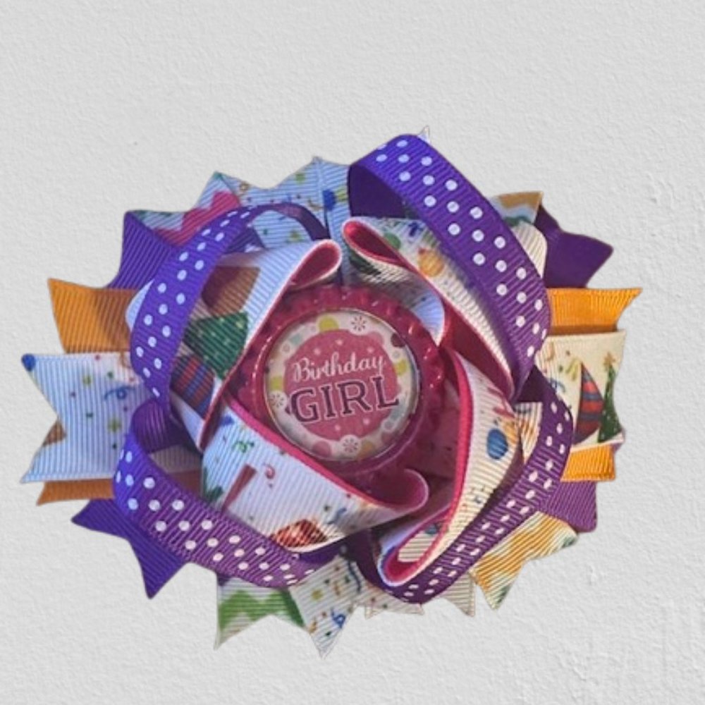 "Birthday Girl" Bottle Cap Image Deluxe Bow  (2)